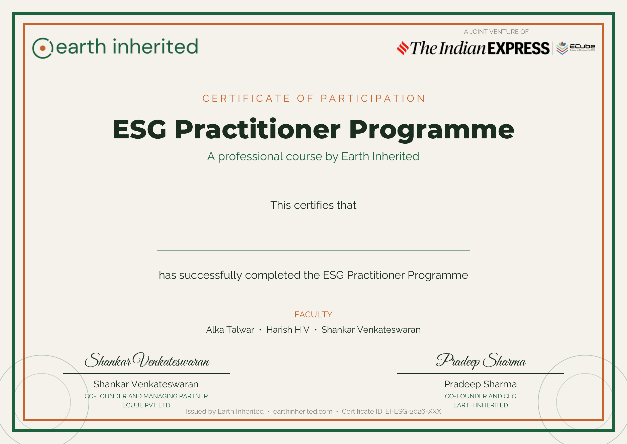 ESG Practitioner Programme Certificate of Participation